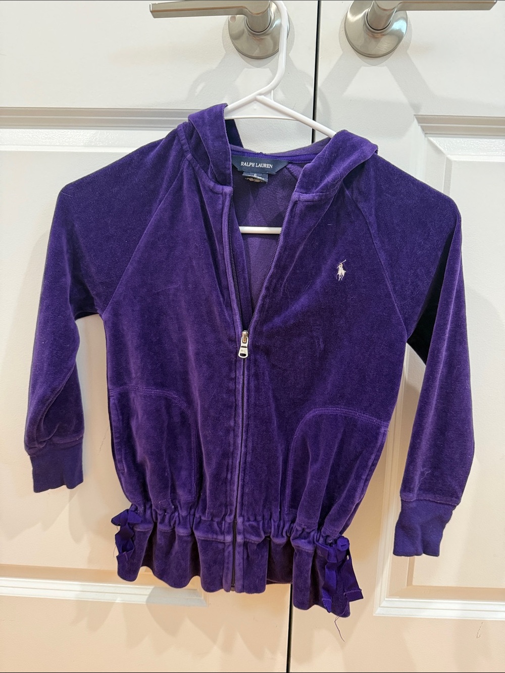 Ralph Lauren Girls' Purple Velour Hooded Zip Jacket